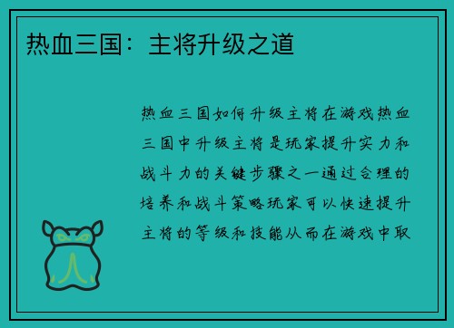 热血三国：主将升级之道